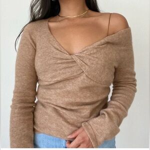 HELMUT LANG Bungee Off-The-Shoulder Wool Blend Cozy Sweater